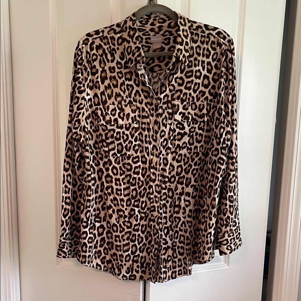 Chico's Brown Leopard Print Button Down Shirt